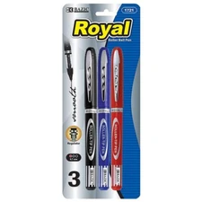 BAZIC Royal Assorted Color Rollerball Pen (3/Pack)