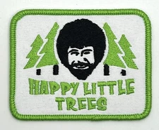 Happy Little Trees Bob Ross Flag Patch Iron Sew On Vintage Style Retro Cap Hat