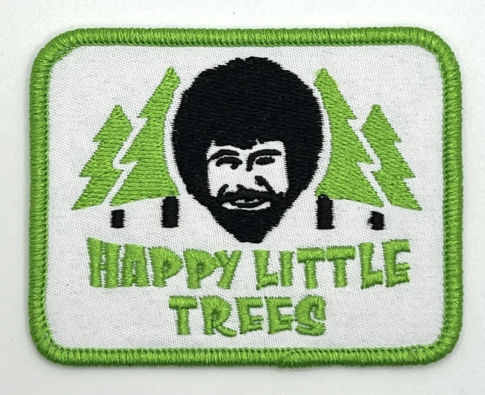 Happy Little Trees Bob Ross Flag Patch Iron Sew On Vintage Style Retro Cap Hat