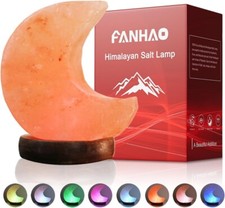Himalayan Salt Lamp, 100 Authentic Natural Hand Carved Moon Pink Crys...