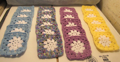 Lot of 20 5  Crochet Granny Squares Blocks, Floral Pattern, Blue, Purple, etc.