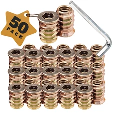 - 50 Pieces Threaded Wood Inserts, 1/4"-20 x 15mm Furniture Screws in Nut Thread