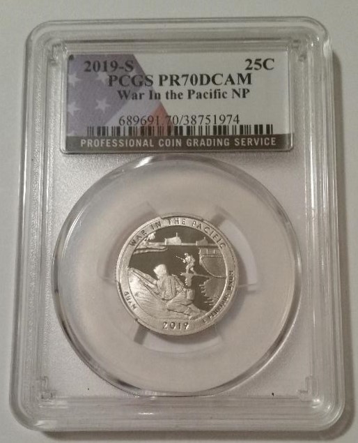 2019 S Clad War in the Pacific NP Quarter Proof PR70 DCAM PCGS Flag Label