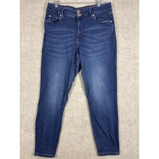 Tahari Skinny Jeans Dark Wash Stretch Double Button Size 16/33 Blue