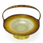 Antique Louis C Tiffany Favrile Opaline Glass Bowl With Bronze Handle Nouveau ￼