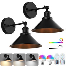 Battery Operated Wall Sconce Set of 2, Black Cordless Rechargeable Wall Sconces