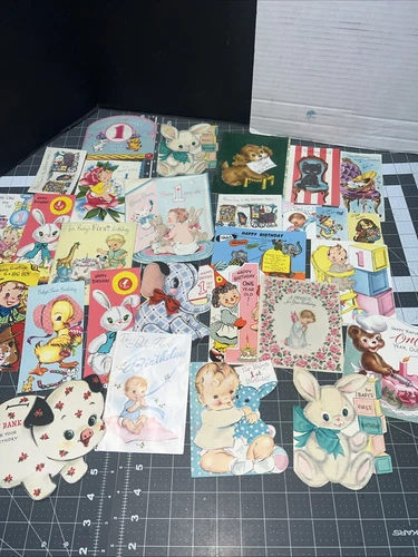 Lot Of 26 vintage used birthday cards Mostly Age 1 From 1956