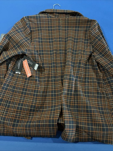 Liverpool Los Angeles Open Front Blazer Size 1X Blue / Brown Check Plaid - New - Picture 11 of 11