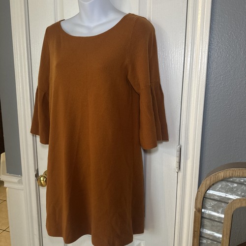 Anthropologie Moth Bell Sleeve Tunic Sweater Dress Womens Small Rust Honey - Picture 4 of 9