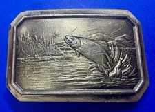 Leaping Fish Fishing Fishermans Vintage 1977 The Great American Belt Buckle Co