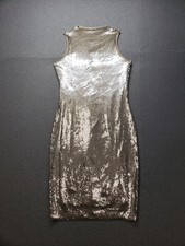 Zara Women Midi Dress L Silver Sequined Halter Neck Sleeveless Zipper Shining