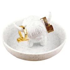 GIONAR Highland Cow Ring Holder Dish Marble Texture & Figurine