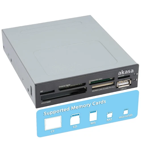 Akasa Internal Media Card Reader   6-port Media Card Reader   MicroSD   M2   CF 