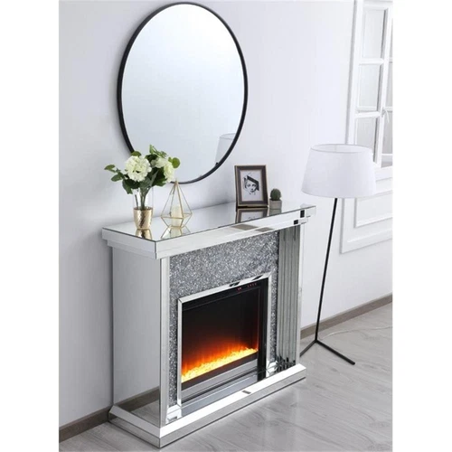 Elegant Decor Modern 47.5" Dazzling Mirrored Crystal Fireplace Mantle - Picture 9 of 12