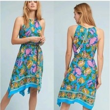 Anthropologie Small Lilka Dinan Blue Floral Halter Hem Graduation Dress Spring