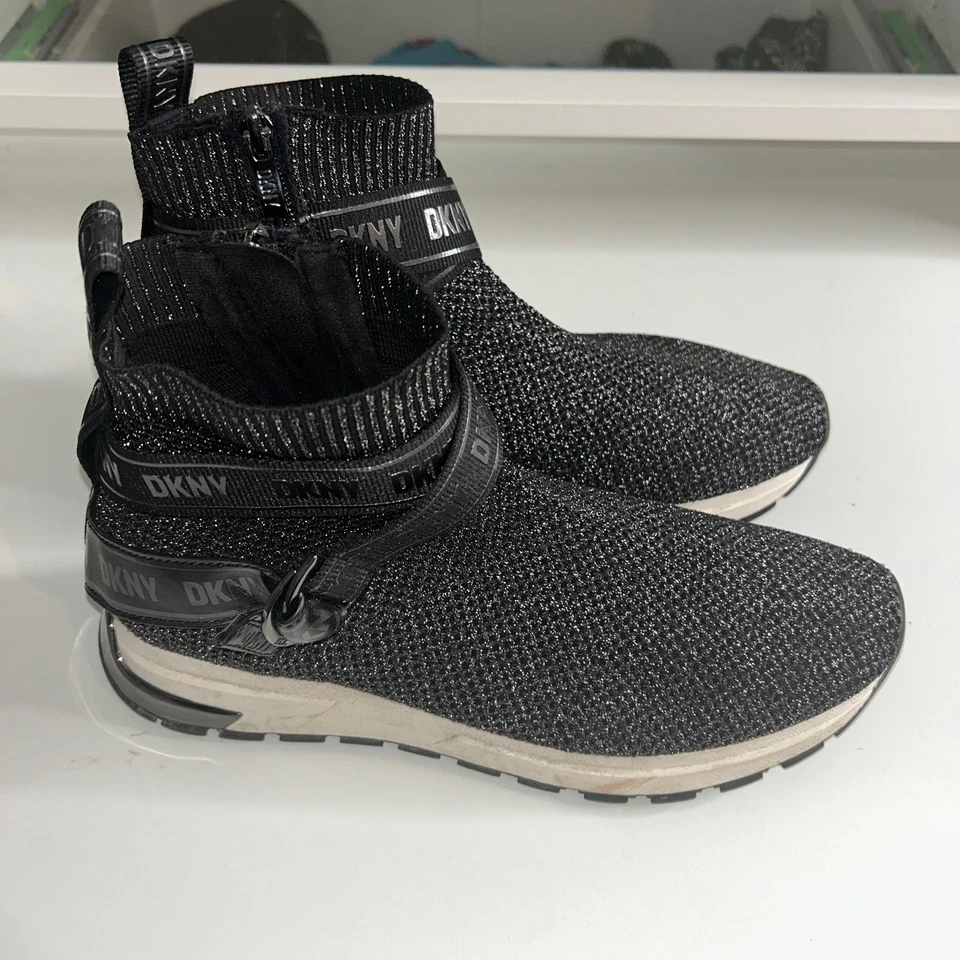 DKNY Glitter Sock Sneakers Black Knit Ankle Shoes – Women’s Size 10M Slip-On - Image 2 of 4