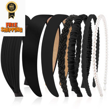 VELSCRUN Headbands for Women 7 Pcs 1 Count Pack of 7 , Midnight Black