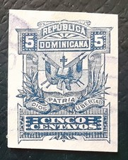 DOMINICAN REPUBLIC 1901 5c Used Arms Coat Imperforate or Envelope Cut-Out? 9516