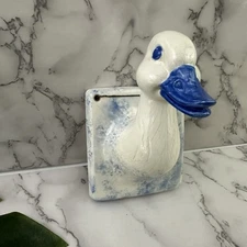 Vintage 80s Duck Goose Wall Hanging White Blue Bird Ceramic Head Cottage Decor
