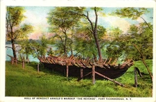 Hull of Benedict Arnold's Warship Fort Ticonderoga NY New York Postcard 1923