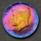 Kennedy Half Dollar 1964 About Uncirculated 90% Silver Monster Rainbow Toning