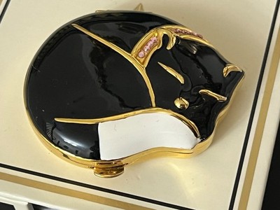 Vintage Estée Lauder Black Enamel Animal Compact Lucidity Powder Gold Tone