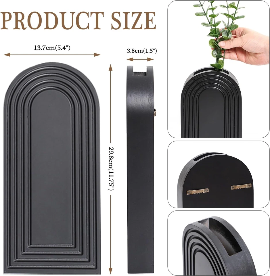 Paquete de 2 jarrones de pared de madera, acabado blanco, decoración de pared moderna de granja y boho Foto 4 de 4