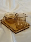 Fostoria Mayfair Vtg Art Deco Amber Depression Glass Sugar, Creamer and Tray