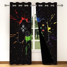 Gaming Curtains Video Game Blackout Curtains 84 Inches Length 2 Panels for Bo...