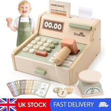 Wooden Till Toys For Kids Cash Register With Scanner Play Money Apron Weighing
