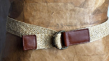 Vintage Braided Jute Belt Brass D-Ring Leather Accents