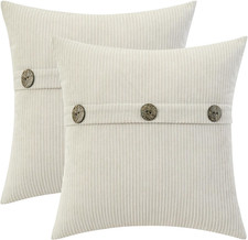 Cream White Chenille Throw Pillow Covers 18x18 Inch with Triple Buttons, Soft Fa