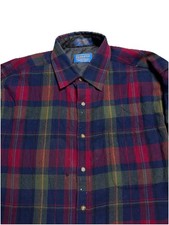 Pendleton Lodge Shirt Green Wool Plaid SZ L Work Shirt Flaws