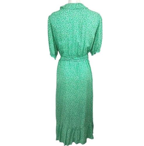 Old Navy Womens Tiered Ruffle Wrap Midi Dress Sz Large Green Floral Cottagecore - Picture 3 of 7