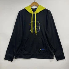 AND1 Mens Hoodie Sweatshirt Medium Black Yellow Kangaroo Pocket Basketball