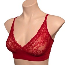 RUBY RIBBON CHERRY RED SECOND SKIN LACE DEMIETTE 32 SMALL BRALETTE STYLE 1776