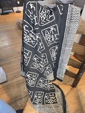 Vintage Graphic African Tribal Print On Shawl with Beads On Corners Scarf Wrap