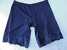 vtg panties lingerie shaper sz M lace long leg nylon spandex blend navy blue