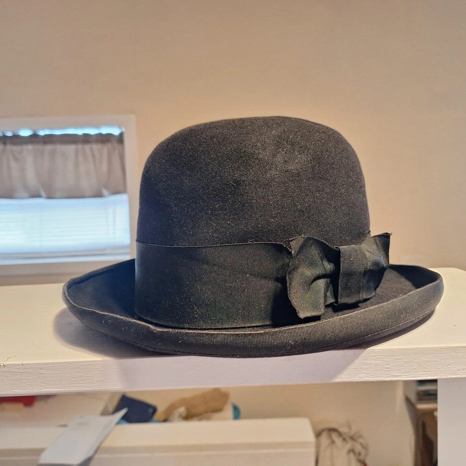 Antique Vintage Stetson Black Fur Felt Homburg style Men's Hat 1930s 7 1/4 - Image 4 of 4