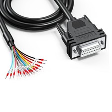 DB15 Female Connector to Bare Wire 10Foot 24AWG Extension Cable 15 Wires