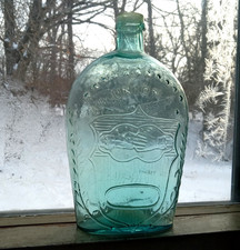1860s UNION CLASPED HANDS EAGLE QUART HISTORICAL WHISKEY FLASK BOLD EMB