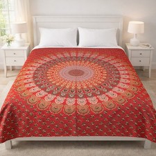 Tagesdecke Bett&uuml;berwurf 100% Baumwolle 210x230 Tischdecke Mandala India rot