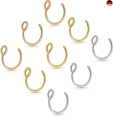 Tucnoeu 9pcs Fake Piercing Nasenring, Fake Nose Ring, Fake Nasenpiercing,