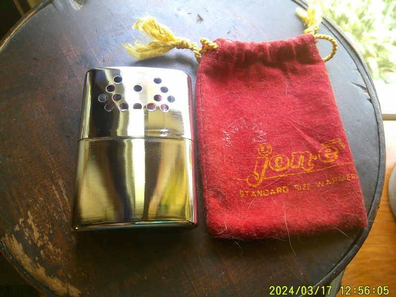 VINTAGE JON E CHROME HAND WARMER with BAG-NOS-USA-UNUSED-MINT