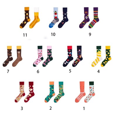 Unisex Funny Crew Socks Novelty AB Asymmetric Colorful Cartoon Cotton Hosiery