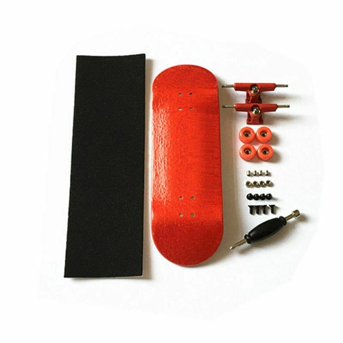 Red/Wood Wooden Maple Deck Handmade Fingerboard Finger Skateboard Pro Set - Picture 2 of 11