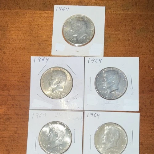 1964 Kennedy Half Dollar Silver Uncirculated Lot of 5 Coins Lot#17