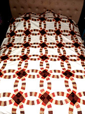 Vintage PODWÓJNA OBRĄCZKA PIKOWANA TOP ~~ZIEMSKIE KOLORY ~~93" x 105" ~~TYLKO TOP!