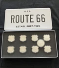 9 1oz Icons of Route 66 Series Fine .999 Silver Shield Round Set w/ Display Case