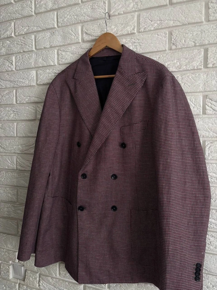 Luigi Borrelli Napoli Blazer 58 EU Double-Breasted Linen Cotton Made in Italy - Imagem 3 de 4